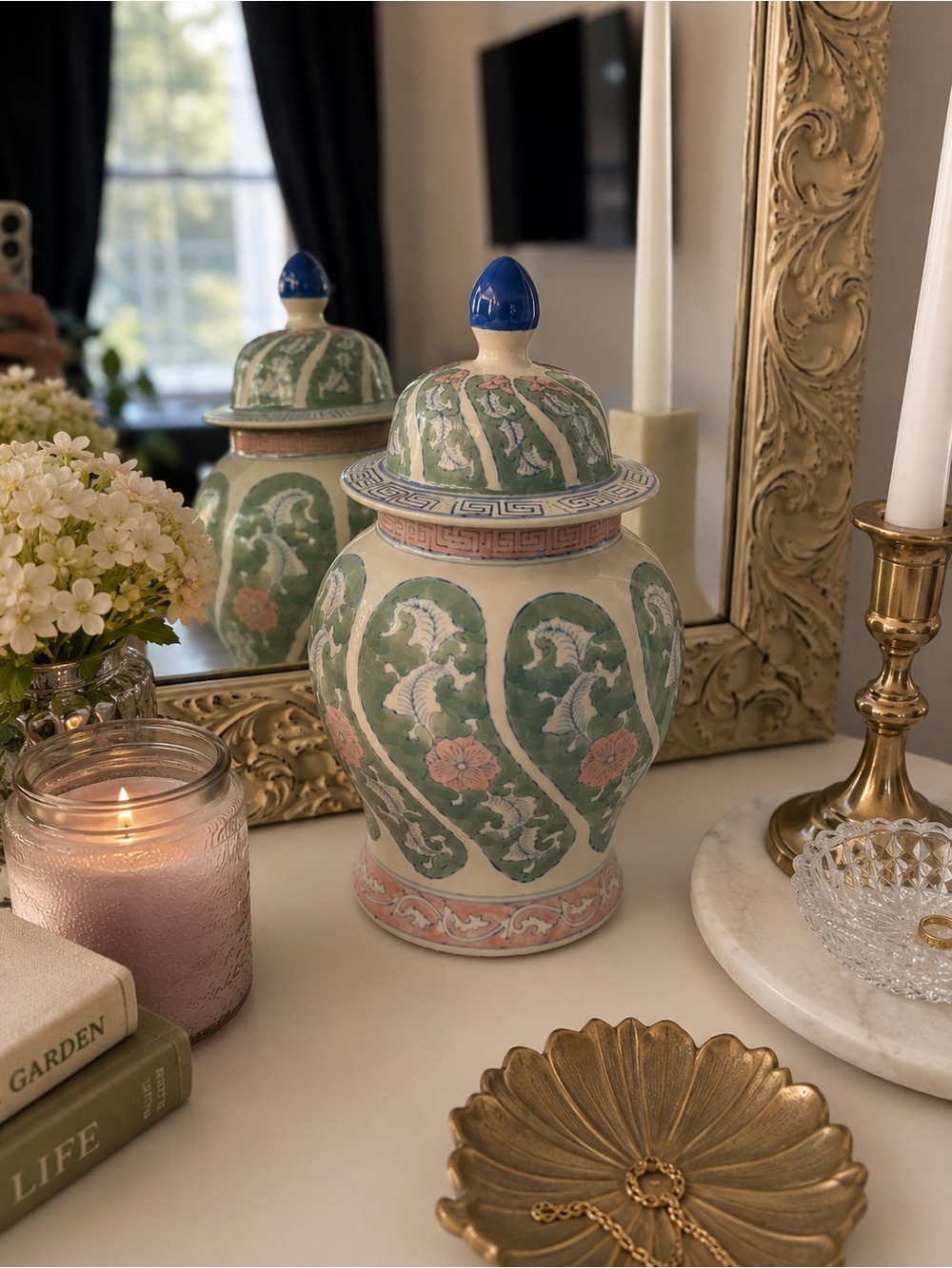 Vintage Famille Verte Ginger Jar Chinoiserie Grandmillennial Decor